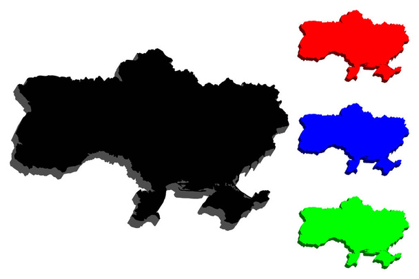 3D map of Ukraine - black, red, blue and green - vector illustration - Vector, Image