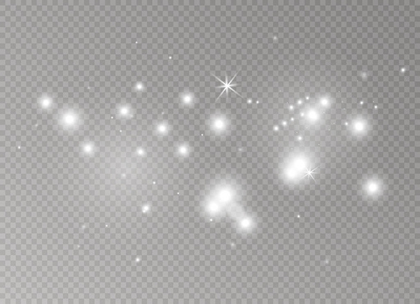 Faíscas brancas e estrelas douradas brilham efeito de luz especial. O vetor brilha no fundo transparente. Resumo de Natal
 - Vetor, Imagem