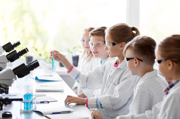 kids with test tubes studying chemistry at school - Fotoğraf, Görsel