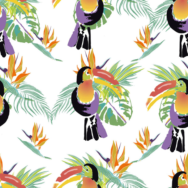 Tropical Toucan bird. Wild exotic animal. Seamless pattern. Vector illustration.  - Vector, Image