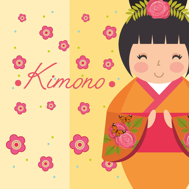 Kokeshi japonské národní panenka v módní kimono - Vektor, obrázek
