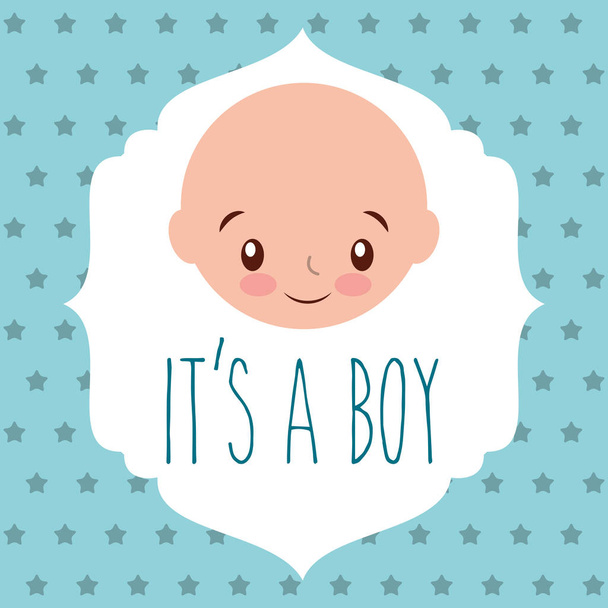 cute face boy baby shower label dotted background - Вектор,изображение