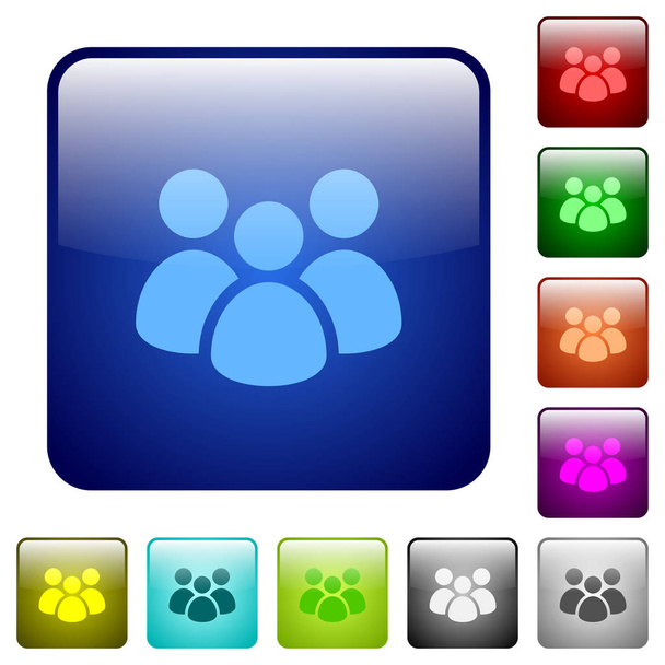 Icônes de l'équipe en carré arrondi couleur ensemble de boutons brillants - Vecteur, image