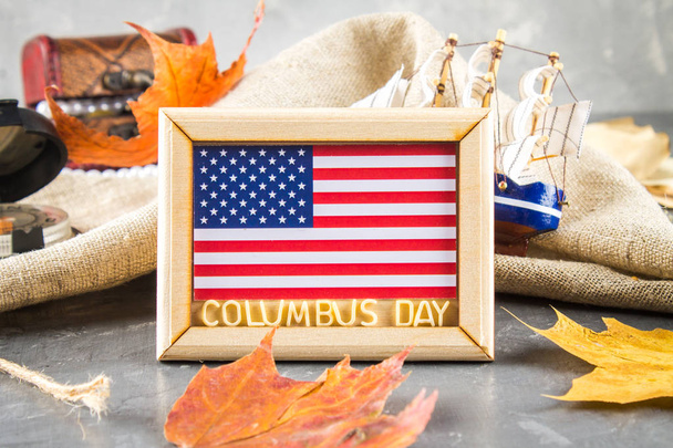 Happy Columbus Day text. Concept of the US holiday. The discoverer of America. Holiday States - Foto, Imagen