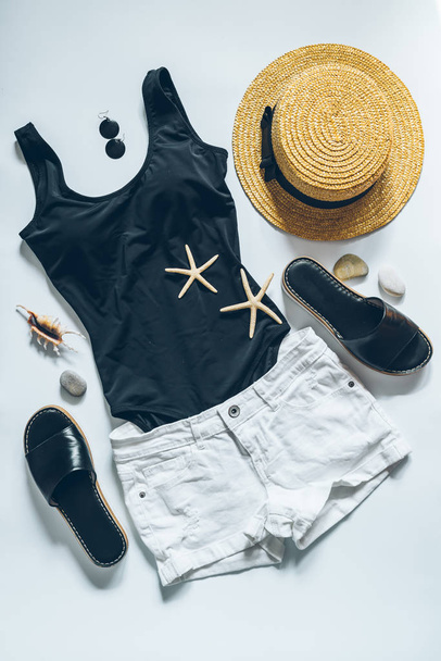 flat lay with clothes. fashion. summer concept - Photo, Image