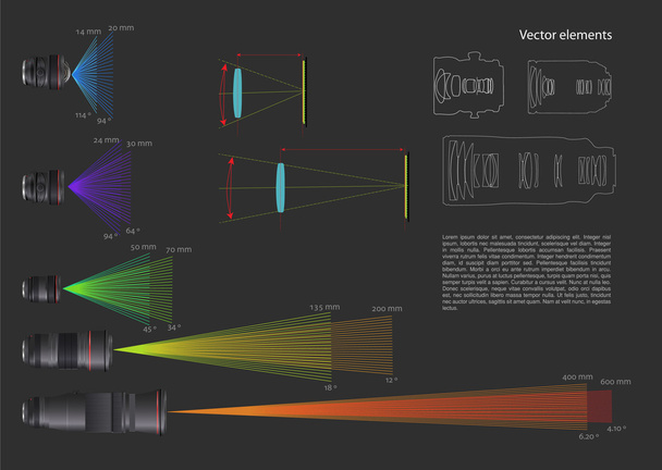 Joukko vektorin infografisia elementtejä, joissa on linssi
 - Vektori, kuva