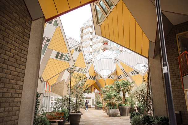 Rotterdam, Hollanda alışılmadık küp sarı evler. - Fotoğraf, Görsel