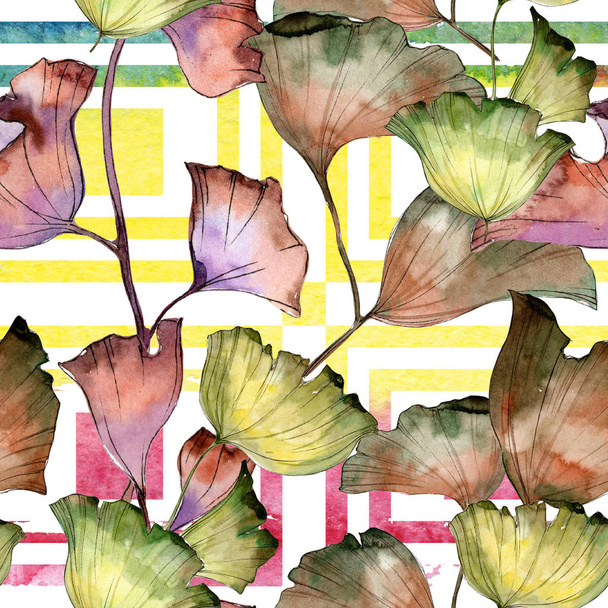 Ginkgo leaf. Leaf plant botanical garden floral foliage. Seamless background pattern. Fabric wallpaper print texture. Aquarelle leaf for background, texture, wrapper pattern, frame or border. - Fotografie, Obrázek