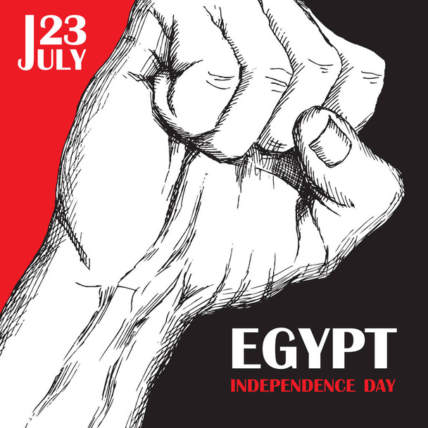 Día de la Independencia de Egipto. 23 de julio. Fiesta nacional patriótica de la liberación en el norte de África. Sombreado dibujado a mano. Fondo con tricolor egipcio. Imagen vectorial
. - Vector, Imagen