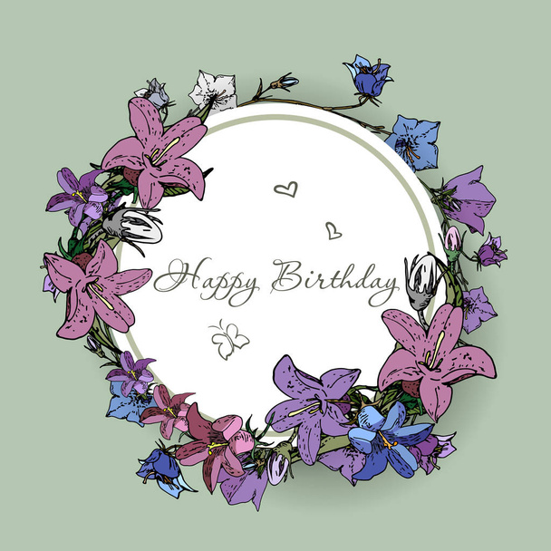 Vector happy birthday card with flowers - Vector, Image