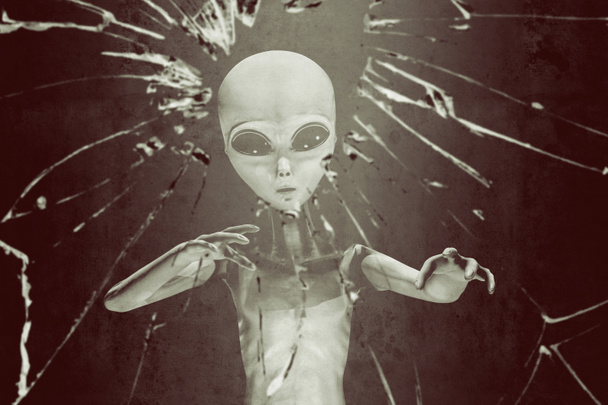 Alien za stłuczone szkło ilustracja 3d - Zdjęcie, obraz