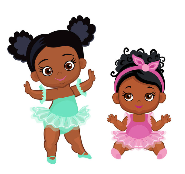 Vector cute little baby African American ballerinas in  tutu dresses.  Vector illustration isolated on white background. - Vector, Image