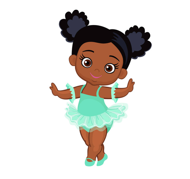 Вектор милый маленький афроамериканский балерина в платьях из пачки. Векторная иллюстрация на белом фоне
. - Вектор,изображение