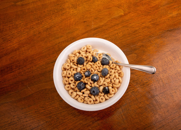 Toasted Oat Cereal with Blueberries from Above - Photo, Image