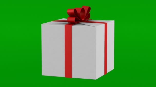scatola regalo bianca con nastro rosso e anello di prua ruotare su sfondo cromakey verde
 - Filmati, video