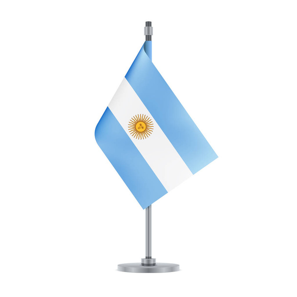 Flaggendesign. Die argentinische Flagge hängt an der Metallstange. isolierte Vorlage für Ihre Entwürfe. Vektorillustration. - Vektor, Bild
