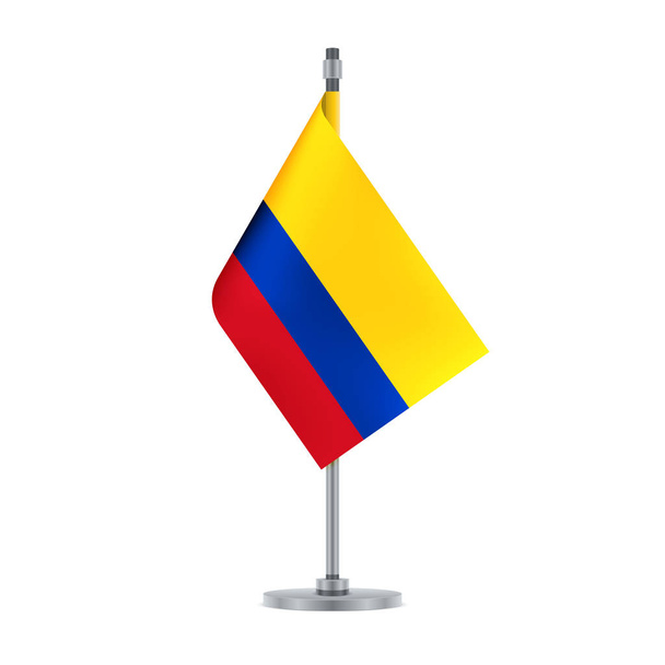 Disegno della bandiera. Bandiera colombiana appesa al palo metallico. Modello isolato per i tuoi progetti. Illustrazione vettoriale
. - Vettoriali, immagini