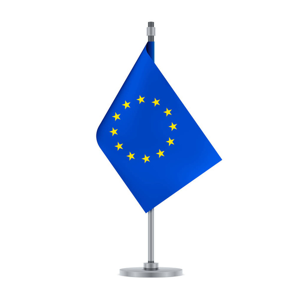 Desenho da bandeira. Bandeira da União Europeia pendurada no poste metálico. Modelo isolado para seus projetos. Ilustração vetorial
. - Vetor, Imagem