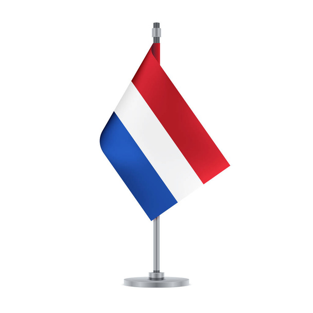 Disegno della bandiera. Bandiera olandese appesa al palo metallico. Modello isolato per i tuoi progetti. Illustrazione vettoriale
. - Vettoriali, immagini