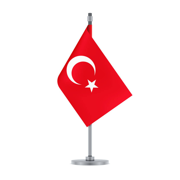 Flaggendesign. Die türkische Flagge hängt an der Metallstange. isolierte Vorlage für Ihre Entwürfe. Vektorillustration. - Vektor, Bild