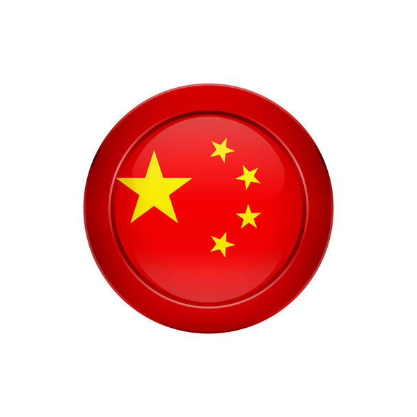 Σημαία κουμπί Σχεδίαση. Κινεζική σημαία στο στρογγυλό κουμπί. Απομονωμένη πρότυπο για τα σχέδιά σας. Εικονογράφηση διάνυσμα. - Διάνυσμα, εικόνα