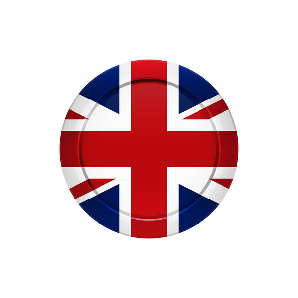 Düğme tasarım bayrak. Yuvarlak düğmede İngiliz bayrağı. Tasarımlarınız için izole şablonu. Vektör çizim. - Vektör, Görsel