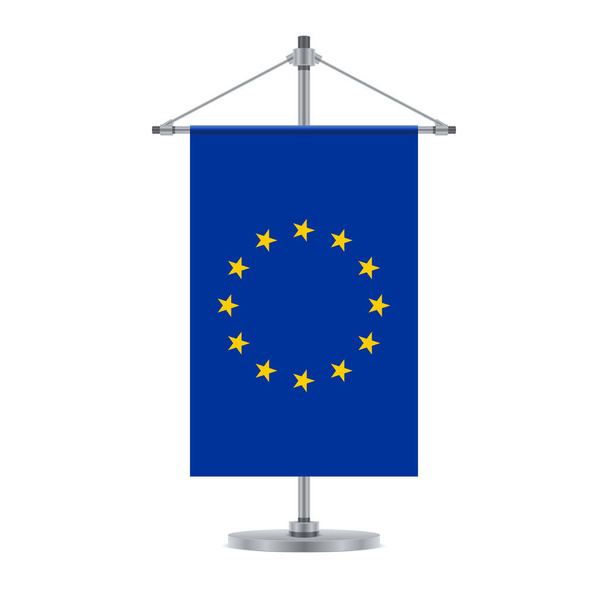 Desenho da bandeira. Bandeira da União Europeia no pólo metálico transversal. Modelo isolado para seus projetos. Ilustração vetorial
. - Vetor, Imagem