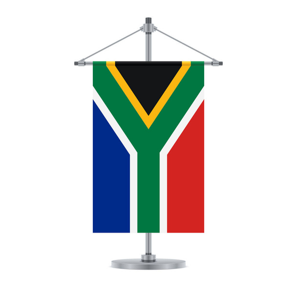 Flaggendesign. südafrikanische Flagge am metallischen Kreuzmast. isolierte Vorlage für Ihre Entwürfe. Vektorillustration. - Vektor, Bild