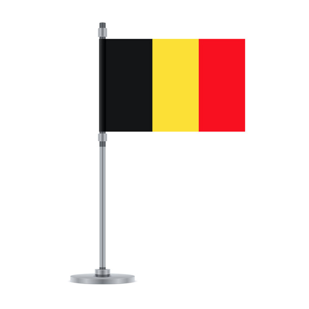 Bayrak tasarım. Belçika bayrağı metalik kutup. Tasarımlarınız için izole şablonu. Vektör çizim. - Vektör, Görsel