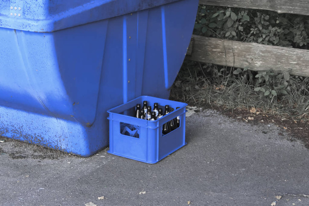 blue Plastic Garbage Container, selective focus - Photo, Image