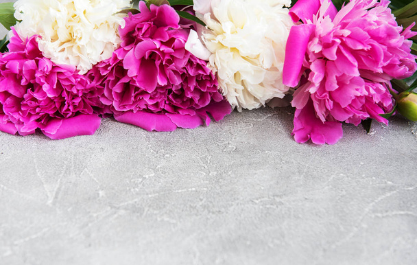 krásné růžové a bílá Pivoňka květiny na kamenné pozadí - Fotografie, Obrázek