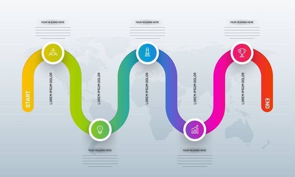 Timeline Infographics presentation with starting to end business flaws or ups and down can be defined in 5 different levels. - Вектор, зображення