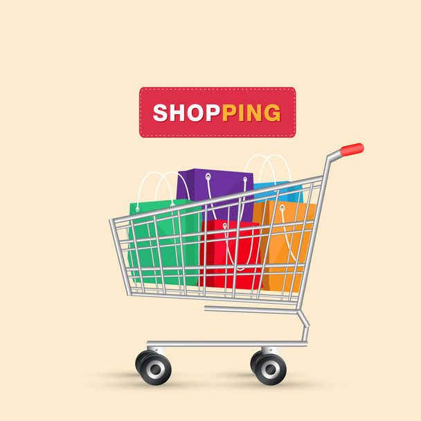 Shopping Cart Colorful Shopping Bag Background Vector Image - Вектор,изображение