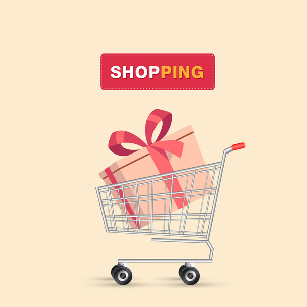 Shopping Gift Box In Cart Background Vector Image - Vecteur, image