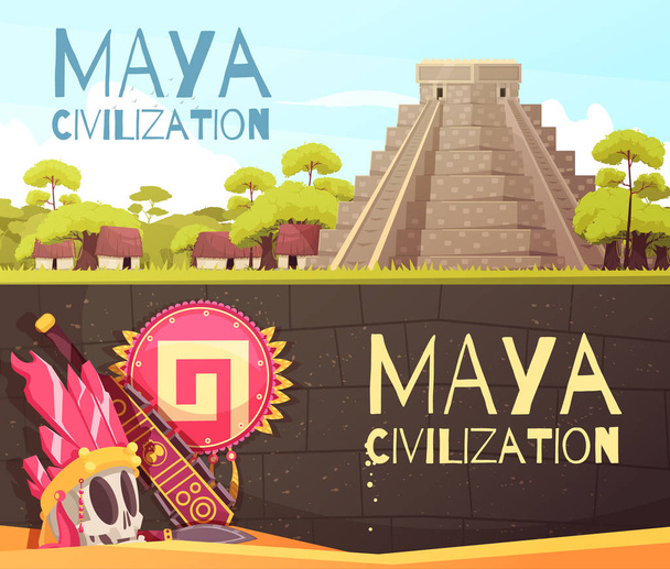 Maya afiş kümesi karikatür - Vektör, Görsel