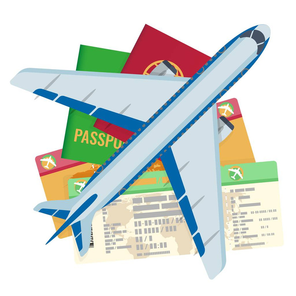 Passport lístky dokumentů a letadlo sada vektorové ilustrace - Vektor, obrázek