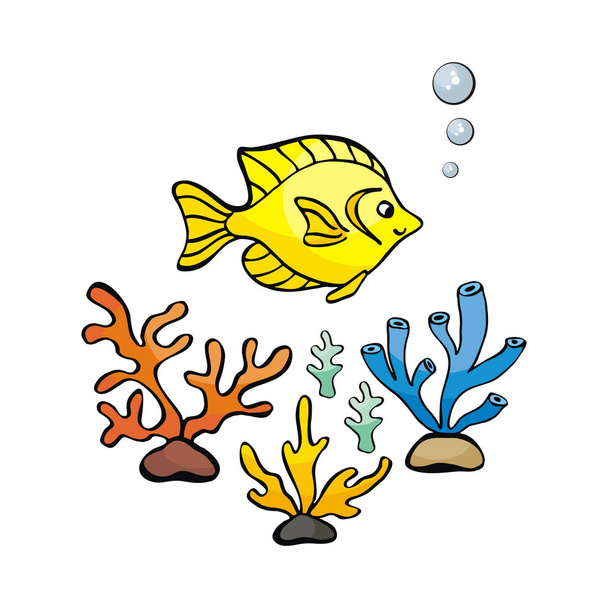 Image of lovely sea inhabitants in doodle style. Vector illustration isolated on a white background. - Вектор, зображення
