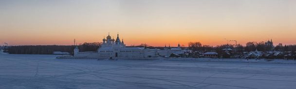 Russian Orthodox monastery in winter sunset - Photo, Image