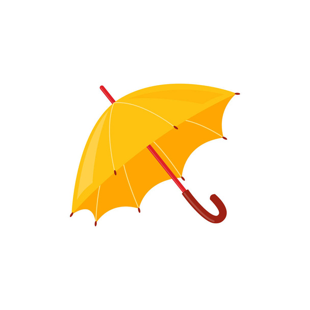 Yellow rainy umbrella isolated on white background - autumn or spring accessory for seasonal design. - Vector, imagen