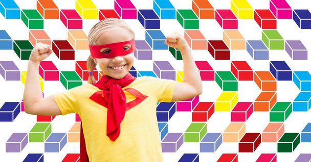Digital composite of Superhero girl with colorful geometric pattern - Fotoğraf, Görsel
