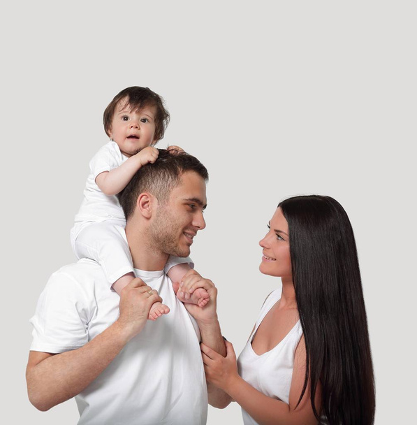 白い背景での幸せな家族 - 写真・画像