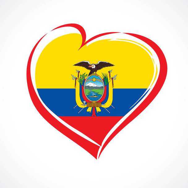 Love Ecuador emblem with heart in national flag color. National holiday in Ecuador 13 May vector greetings card. Celebration Ecuadorian anniversary Independence from Spain May 24, 1822 - Vector, Image