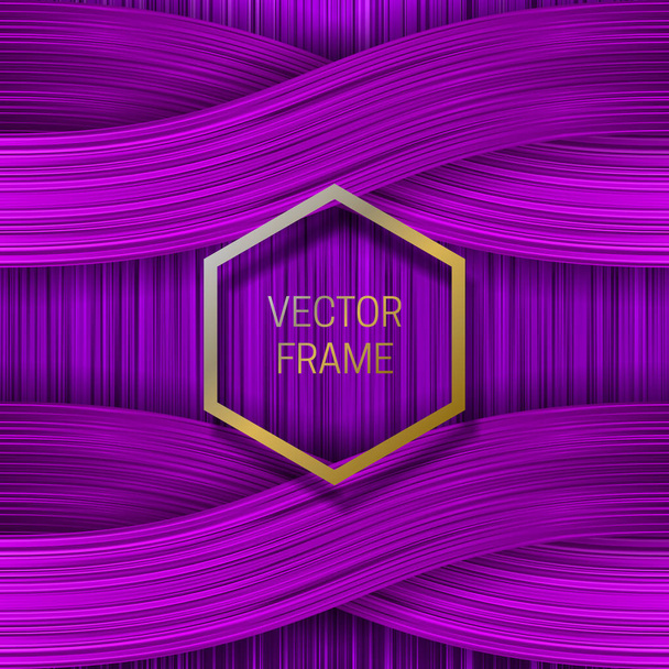 Gouden frame op volumetrische verzadigde achtergrond in paarse tinten. Trendy verpakking ontwerp of cover sjabloon. - Vector, afbeelding