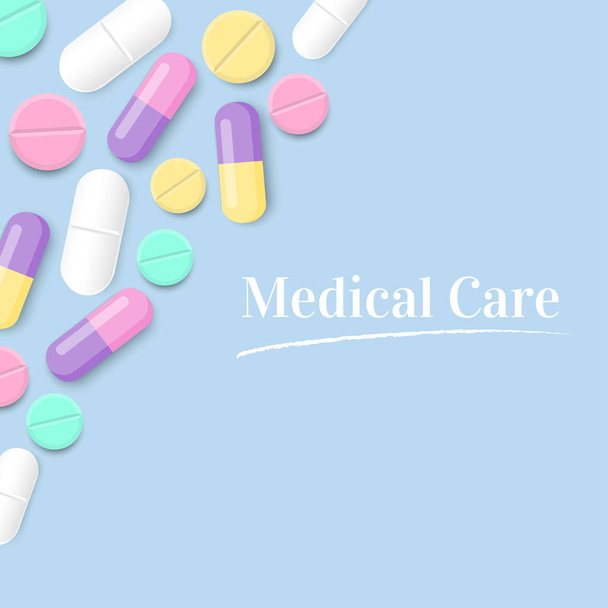 Cuidado médico con coloridas píldoras vector de fondo
 - Vector, Imagen