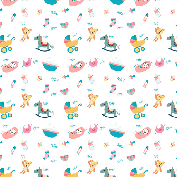 cute doodle baby toy stuff pattern seamless  - Vector, Image