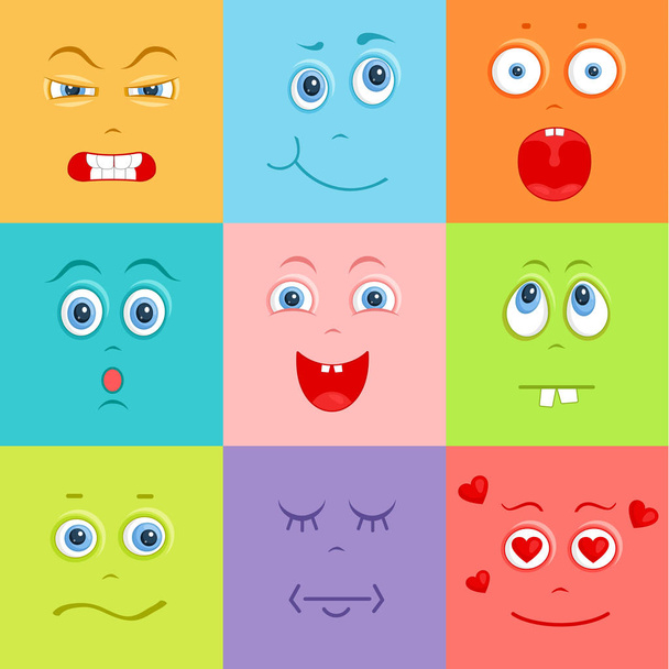 Fond avec des visages drôles. Illustration vectorielle. Personnages mignons avec des émotions différentes
. - Vecteur, image