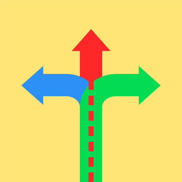 Tre frecce che puntano in direzioni diverse. Scegli il concetto di strada. Vettore
 - Vettoriali, immagini