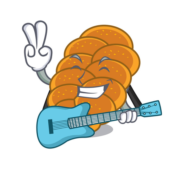 With guitar challah mascot cartoon style - Vektori, kuva