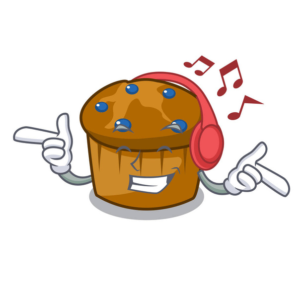 Listening music mufin blueberry mascot cartoon - Vektor, Bild