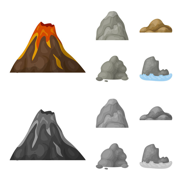 Boulders, a rounded mountain, rocks in the sea. Different mountains set collection icons in cartoon,monochrome style vector symbol stock illustration web. - Διάνυσμα, εικόνα